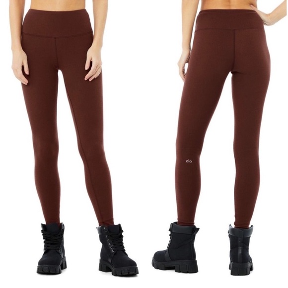 Alo Yoga Micro Waffle Knit Lowkey Leggings in Cherry Cola size xxs - Picture 8 of 10